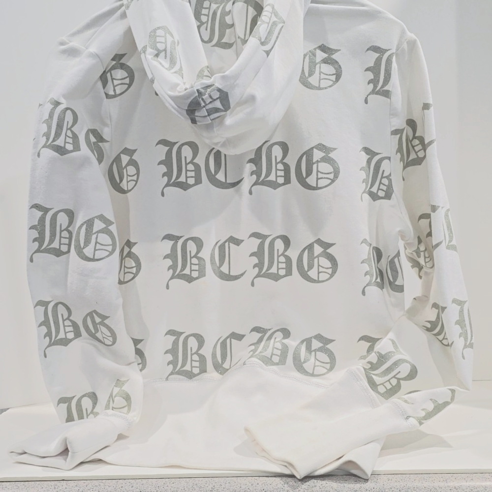 NEW ✅ BCBGMaxAzria Full Zip Hoodie BCBG Logo White / Metallic Silver ✨ NEW